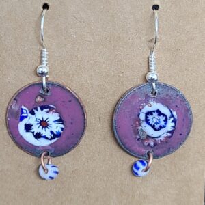 Shop Wyoming Blue Flower Star Burst on Purple Enameled Penny Earrings