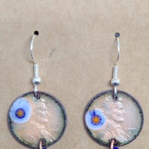 Shop Wyoming Clear Enameled Penny Earrings with Blue Flower