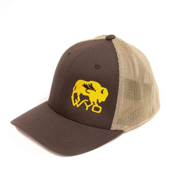 Shop Wyoming Wyo Fly Bison Flex-Fit Mesh Hat – Brown and Gold