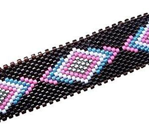 Shop Wyoming Blue and Pink Southwestern Tribal Geometric Diamonds Large Handmade Beaded Barrette with Authentic French Clip