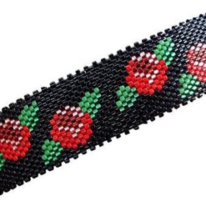 Shop Wyoming Crimson Red Roses on Black Handcrafted Large Beaded Barrette with Authentic French Clip