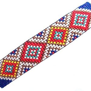 Shop Wyoming Abstract Geometric Diamonds Large Handmade Beaded Barrette in Blue, Turquoise and Red with French Clip