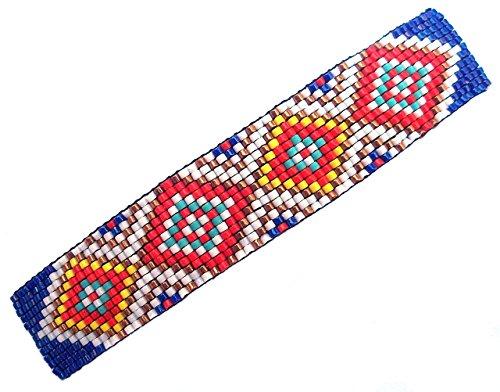 Shop Wyoming Abstract Geometric Diamonds Large Handmade Beaded Barrette in Blue, Turquoise and Red with French Clip