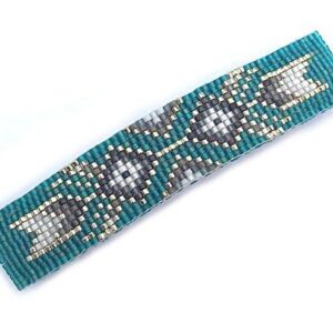 Shop Wyoming Grey, Silver and Teal Tribal Arrows Geometric Loom Beaded Large Barrette Handmade