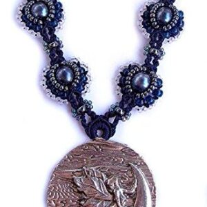 Shop Wyoming Fairy Moon Beaded Micro Macrame Fantasy Cosplay Necklace Navy Blue Pearls Handmade