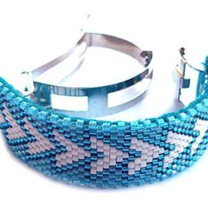 Shop Wyoming Geometric Triangles Handmade Beaded Large Ponytail Clip Cuff French Barrette Aqua and White