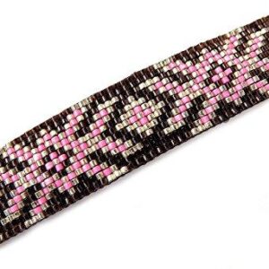 Shop Wyoming Abstract Floral Geometric Handmade Loom Beaded Large Barrette in Pink Silver and Brown with Authentic French Clip