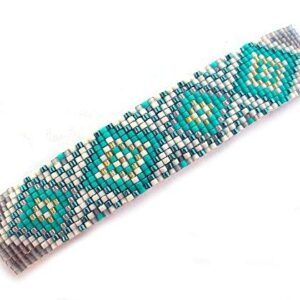 Shop Wyoming Abstract Geometric Diamonds Turquoise Aqua and Grey Handmade Beaded Large Barrette with Authentic French Clip
