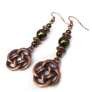 Shop Wyoming Beaded Celtic Knot Forest Green and Copper Handcrafted Dangle Earrings