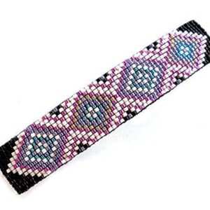 Shop Wyoming Abstract Geometric Diamonds Turquoise and Metallic Purple Large Handmade Beaded Barrette with Authentic French Clip