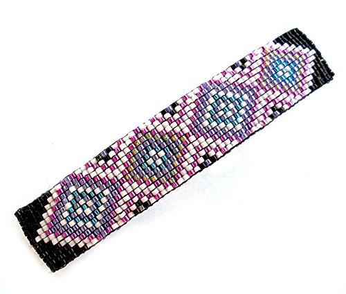 Shop Wyoming Abstract Geometric Diamonds Turquoise and Metallic Purple Large Handmade Beaded Barrette with Authentic French Clip