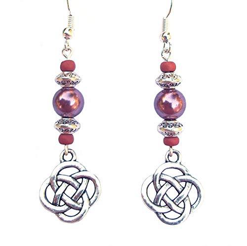 Shop Wyoming Beaded Celtic Knot Rose Mauve and Silver Handcrafted Dangle Earrings
