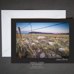 Shop Wyoming “Barbed Wire Fence Western Mountain Sunset in Wyoming” Photo Art Greeting Card