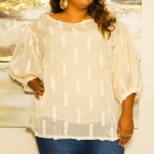 Shop Wyoming Curvy Cream Meshy Plus Top w/ Accent Designs