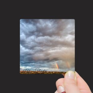 Shop Wyoming “Big Stormy Sunset Sky and Double Rainbow over the mountains from Laramie, Wyoming” Mini Metal Print