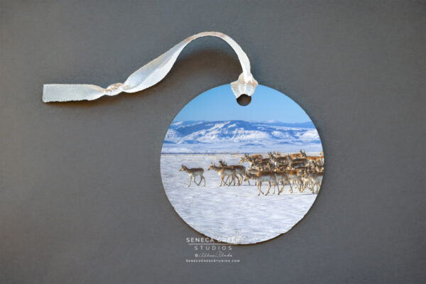 Shop Wyoming “Winter Herd of Pronghorn Antelope” Fine Art Metal Print Ornaments