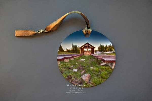 Shop Wyoming “Wyoming Mountain Chapel” Fine Art Metal Print Ornaments