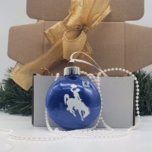 Shop Wyoming University of Wyoming Cowboy handmade glitter ornaments. 
