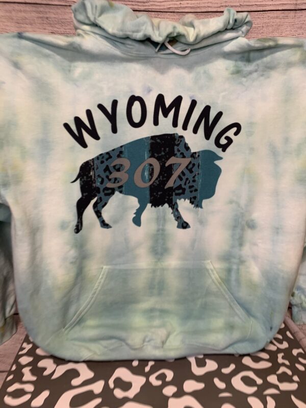 Shop Wyoming Turquoise Tie Dyed Wyoming Buffalo Hooded Sweatshirt