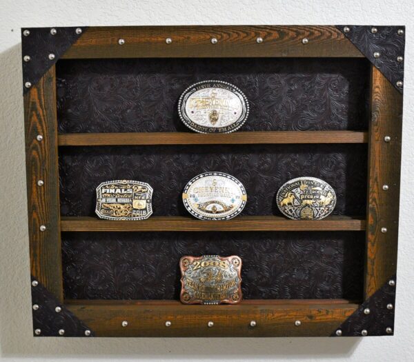 Shop Wyoming Western Belt Buckle Display with Tooled Faux Leather Background