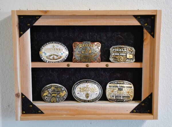 Shop Wyoming Western Belt Buckle Display with Tooled Faux Leather (Vinyl) Background