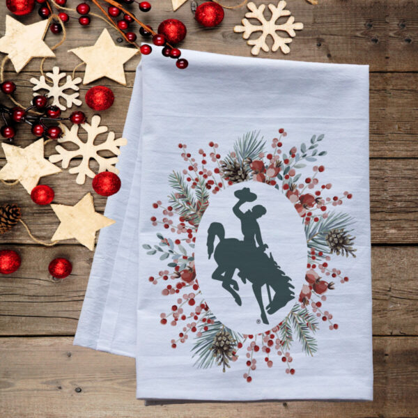 Shop Wyoming Wyoming Steamboat Pip Berry Wreath Flour Sack Tea Towel