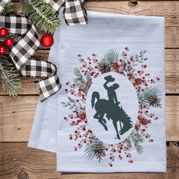 Shop Wyoming Wyoming Steamboat Pip Berry Wreath Flour Sack Tea Towel