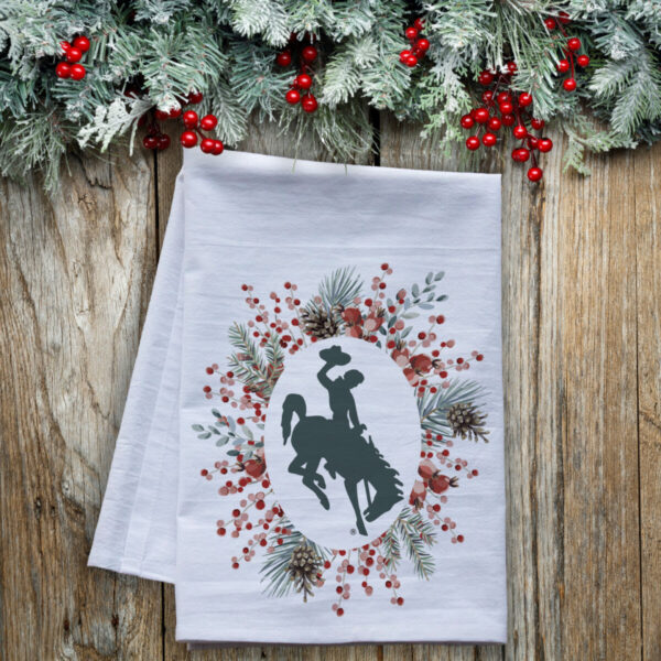 Shop Wyoming Wyoming Steamboat Pip Berry Wreath Flour Sack Tea Towel