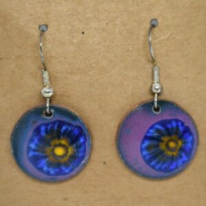 Shop Wyoming blue Flower on purple Enameled Penny Earrings