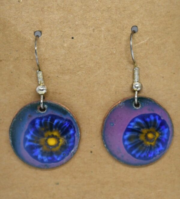 Shop Wyoming blue Flower on purple Enameled Penny Earrings