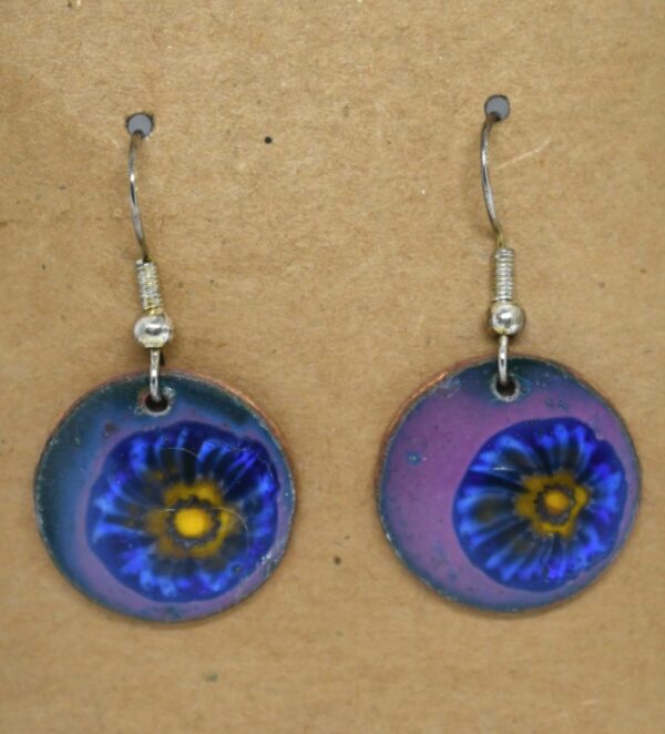 Shop Wyoming blue Flower on purple Enameled Penny Earrings