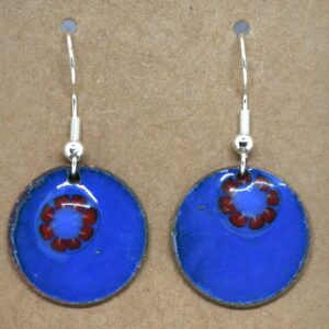 Shop Wyoming Red poppy on blue. Enameled Penny Earrings