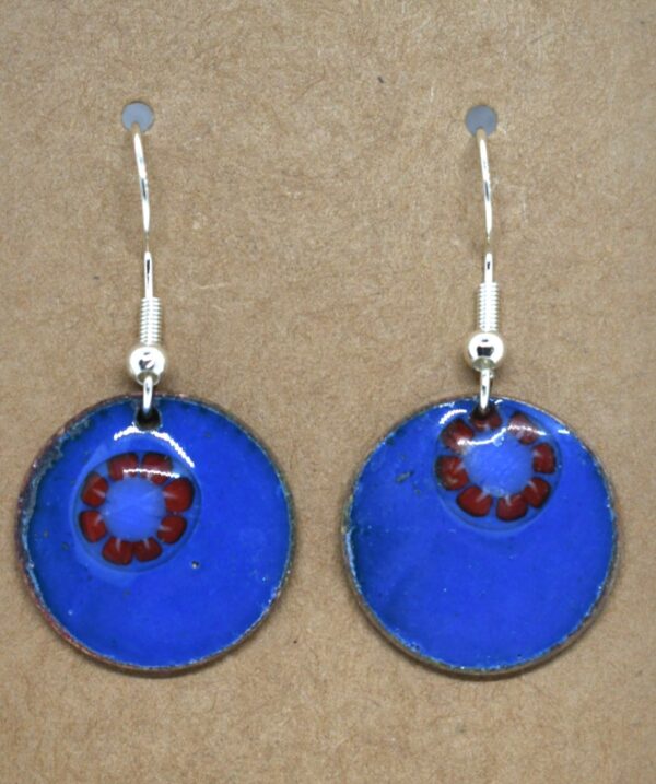 Shop Wyoming Red poppy on blue. Enameled Penny Earrings