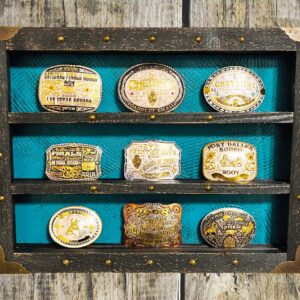 Shop Wyoming Western Belt Buckle Display / Textured Turquoise Background