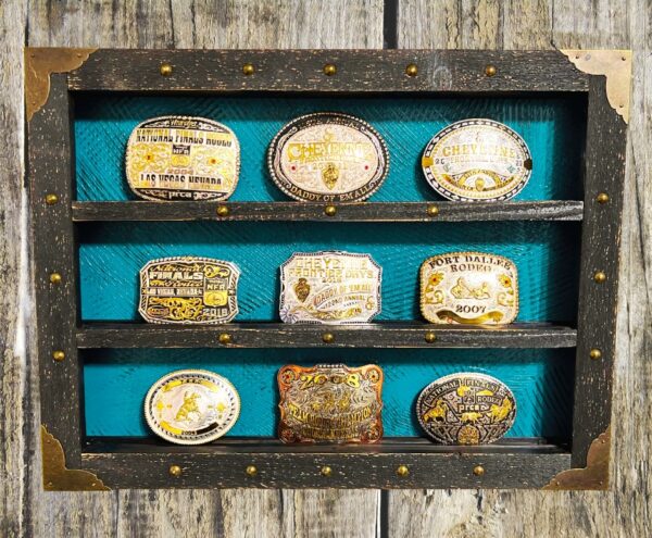 Shop Wyoming Western Belt Buckle Display / Textured Turquoise Background