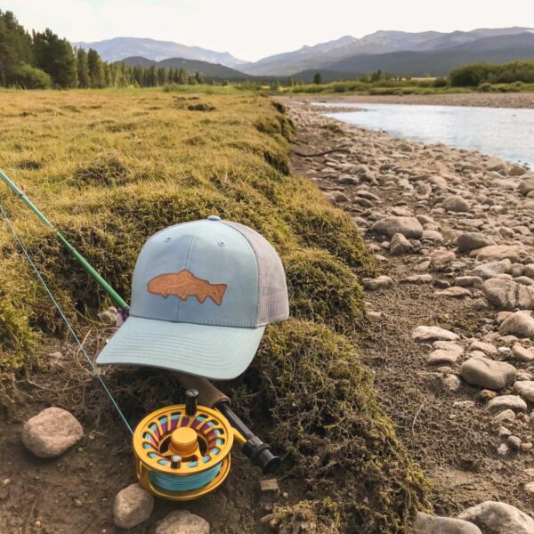 Shop Wyoming Topo Fish Leather Patch Trucker