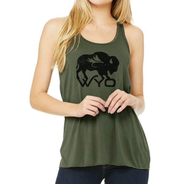 Shop Wyoming Women’s Bison Fly Flowy Racerback Tank