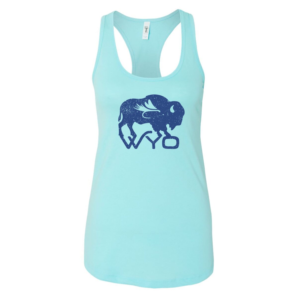 Shop Wyoming Women’s Summer Blues Bison Fly Racerback Tank Shop Wyoming Women’s Summer Blues Bison Fly Racerback Tank