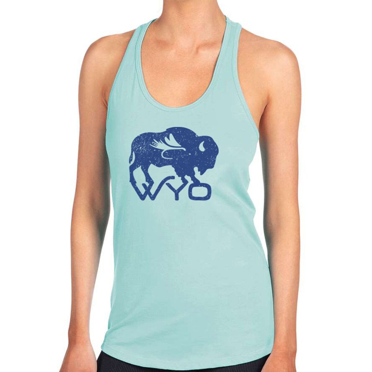 Shop Wyoming Women’s Summer Blues Bison Fly Racerback Tank Shop Wyoming Women’s Summer Blues Bison Fly Racerback Tank