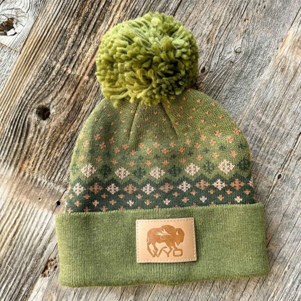 Shop Wyoming Wyo Fly Bison Pattern Pom Beanies