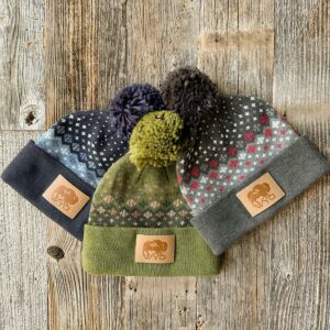 Shop Wyoming Wyo Fly Bison Pattern Pom Beanies