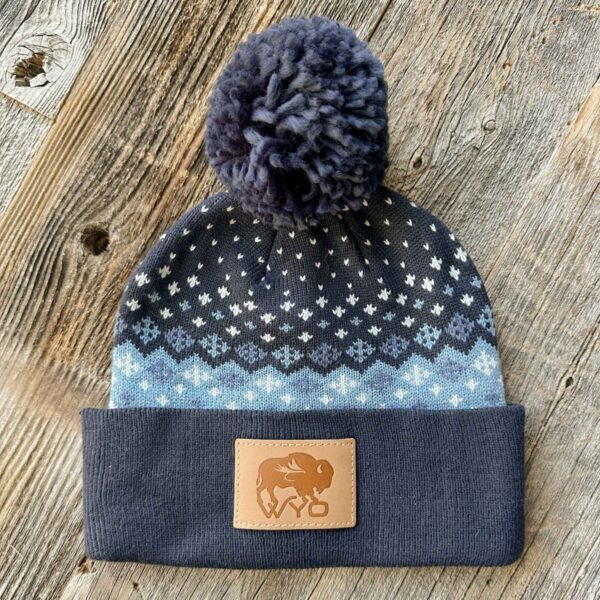 Shop Wyoming Wyo Fly Bison Pattern Pom Beanies