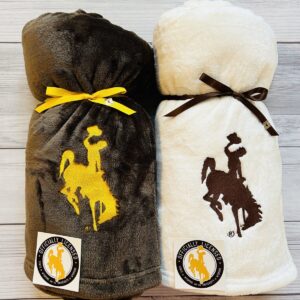 Shop Wyoming UWYO White/Brown Lightweight Flannel Fleece Throw Blankets