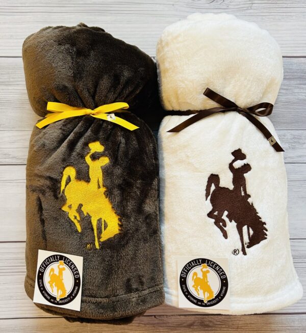 Shop Wyoming UWYO White/Brown Lightweight Flannel Fleece Throw Blankets