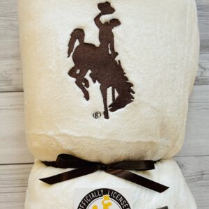 Shop Wyoming Sherpa Fleece UWYO White Blanket, Licensed Wyoming Steamboat Blanket, Stadium Blanket