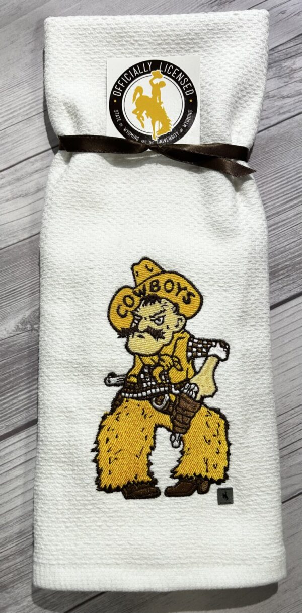Shop Wyoming Cowboy Pete UWYO Kitchen Towel for University of Wyoming, Licensed Cotton Terry Towel