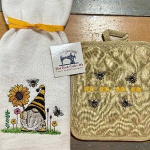 Shop Wyoming Gnome Honey Bee Embroidered Kitchen Towel Set, Kitchen Towel Gift