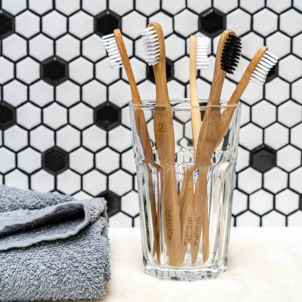 Shop Wyoming Bamboo Toothbrush Set 5-Pack – Bamboo Toothbrushes with Medium Bristles for Adults – Eco-Friendly, Biodegradable, Natural Wooden Toothbrushes