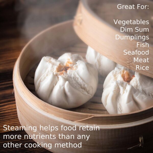 Shop Wyoming 2-Tier Bamboo Steamer for Cooking Dumplings, Vegetables, Meat, Fish, Rice – Bamboo Steamer Basket 10 Inch with 2 Pairs Chopsticks, Tongs and 50 Paper Liners
