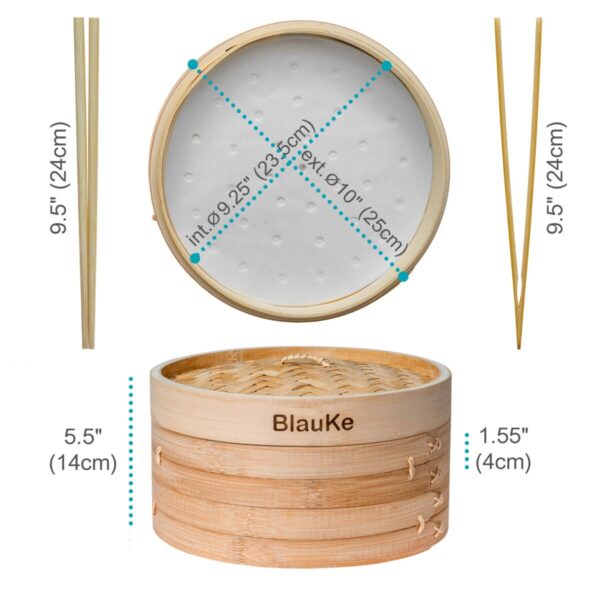 Shop Wyoming 2-Tier Bamboo Steamer for Cooking Dumplings, Vegetables, Meat, Fish, Rice – Bamboo Steamer Basket 10 Inch with 2 Pairs Chopsticks, Tongs and 50 Paper Liners